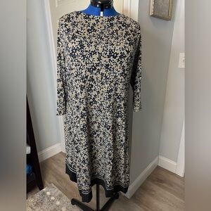 J. Jill Black and Cream Floral Long Sleeve Women Dress size Xl K
